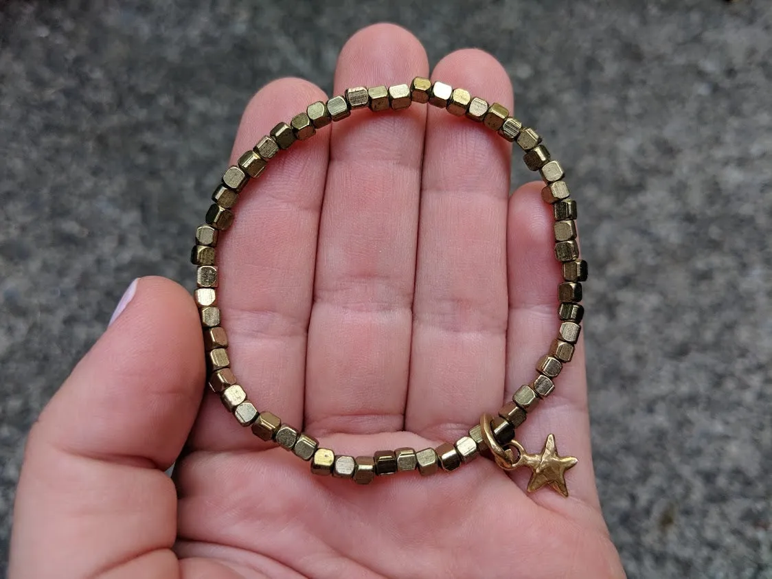 African Brass Elastic Bracelet with Tiny Star Charm