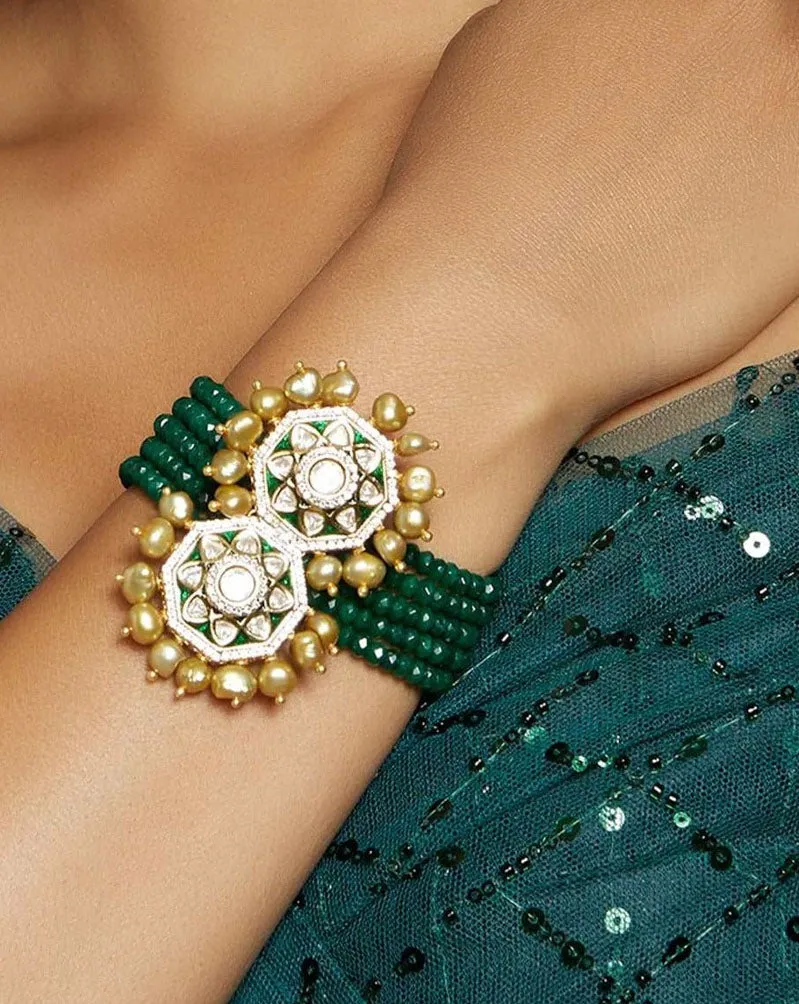 Alluring Green & Golden Polki Bracelet