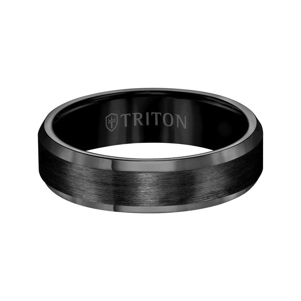 ARLEN Black Tungsten Ring With Bevel Edges and Brushed Center by Triton Rings - 6 mm