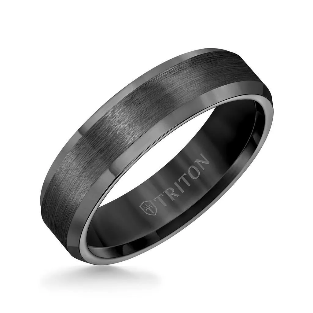 ARLEN Black Tungsten Ring With Bevel Edges and Brushed Center by Triton Rings - 6 mm