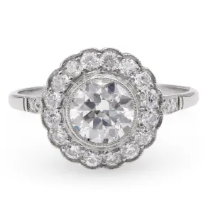 Art Deco Inspired 1.01 Carat Diamond Platinum Cluster Ring