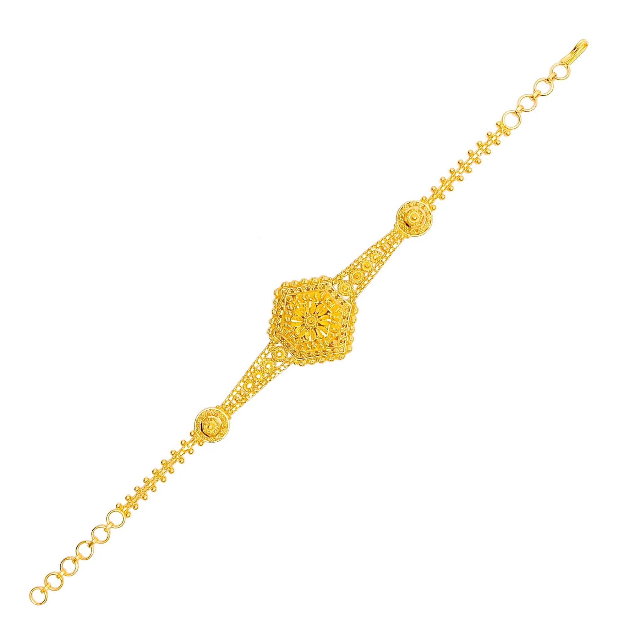 Attractive Floral Hexagon 22k Gold Bracelet