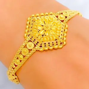 Attractive Floral Hexagon 22k Gold Bracelet