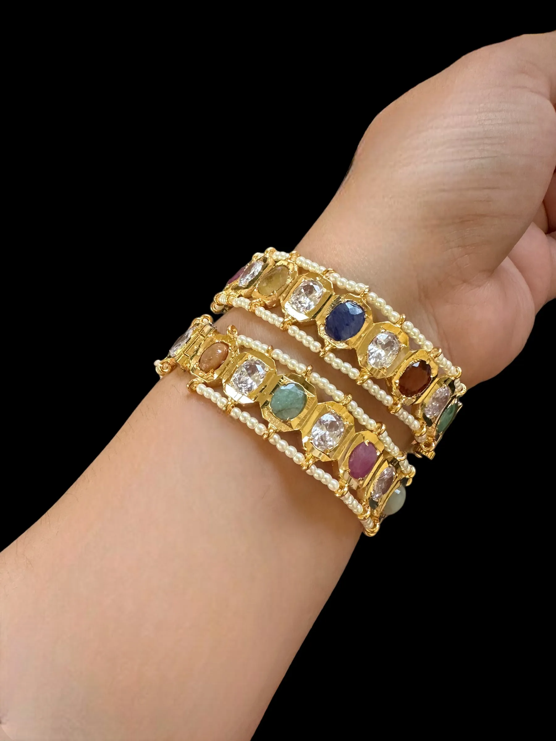 B157 Hyderabadi gold plated bangles in Navratan  ( READY TO SHIP )