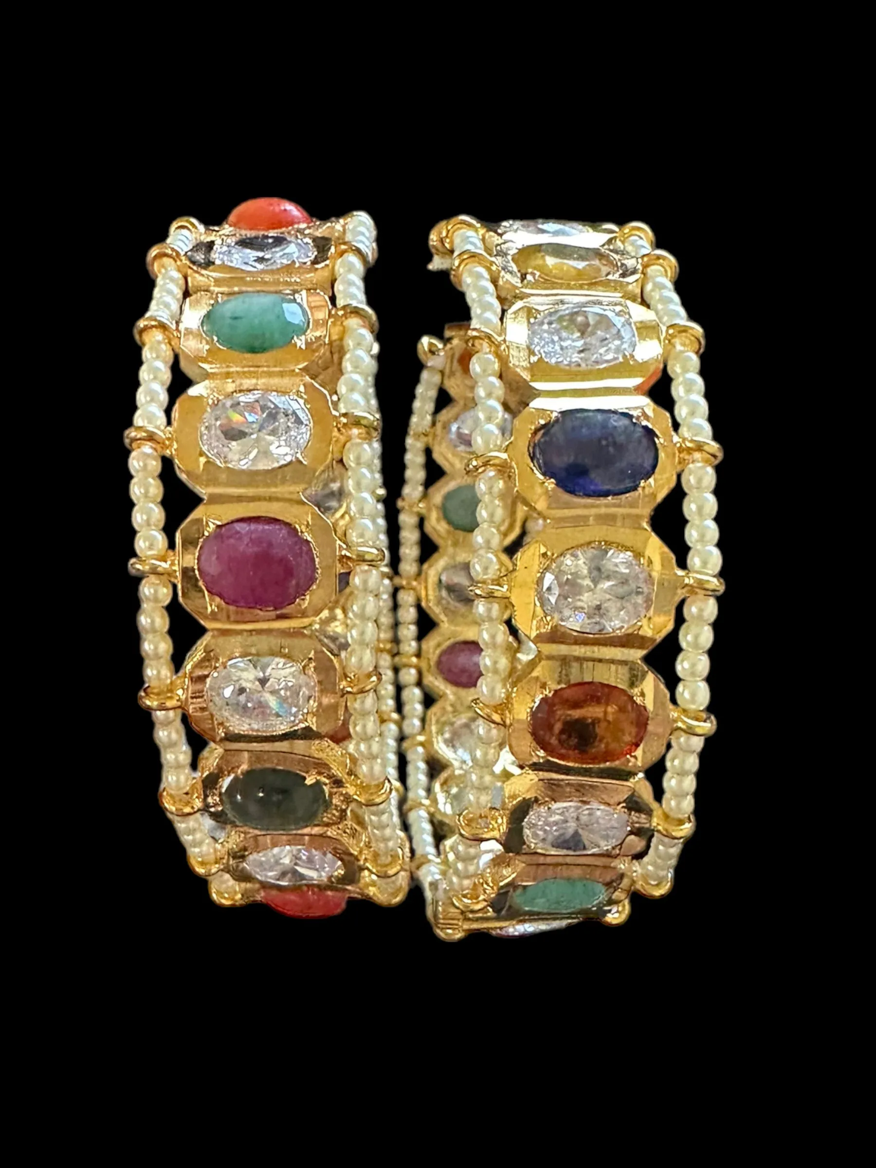 B157 Hyderabadi gold plated bangles in Navratan  ( READY TO SHIP )