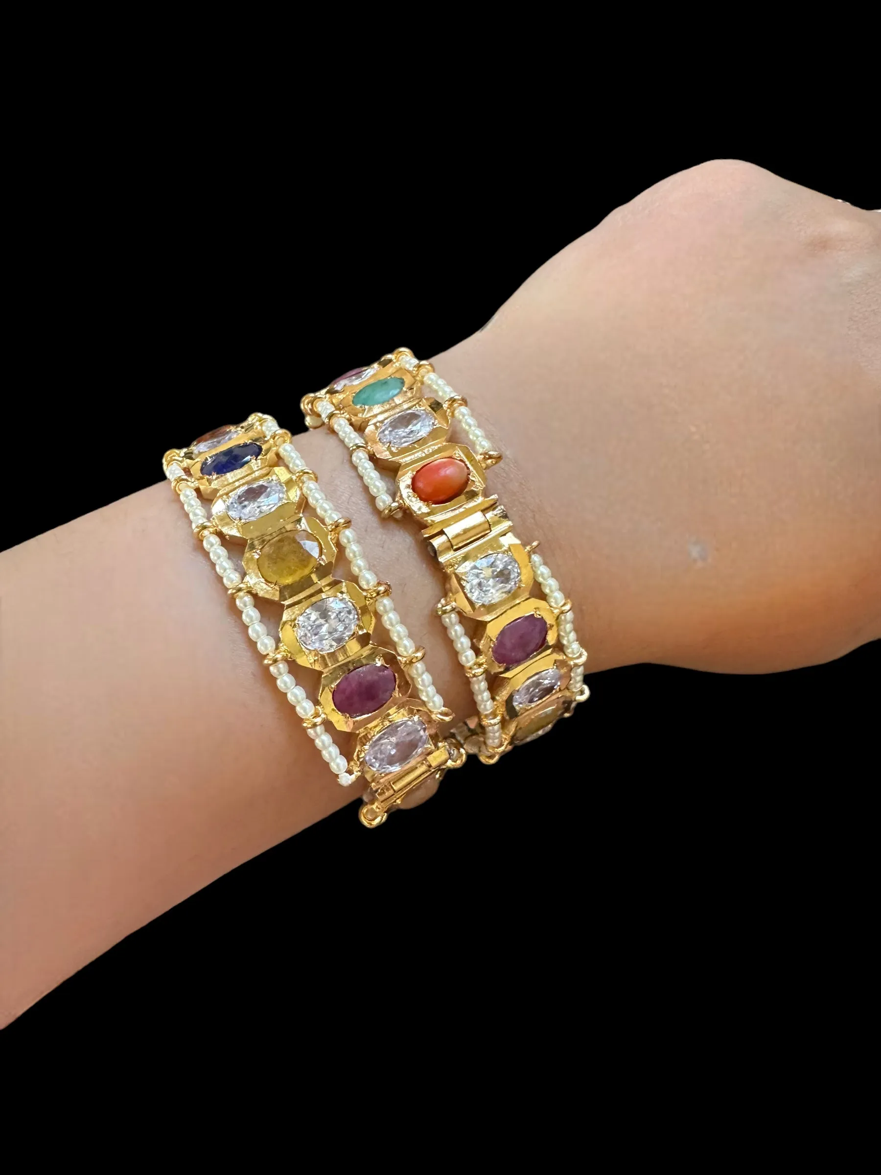 B157 Hyderabadi gold plated bangles in Navratan  ( READY TO SHIP )