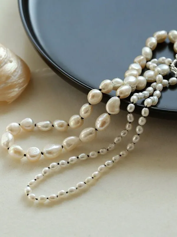 Baroque Freshwater Pearl and Black Thread Statement Necklace