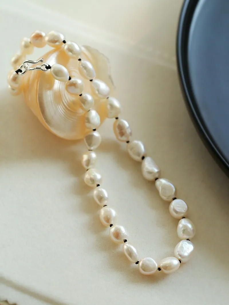 Baroque Freshwater Pearl and Black Thread Statement Necklace