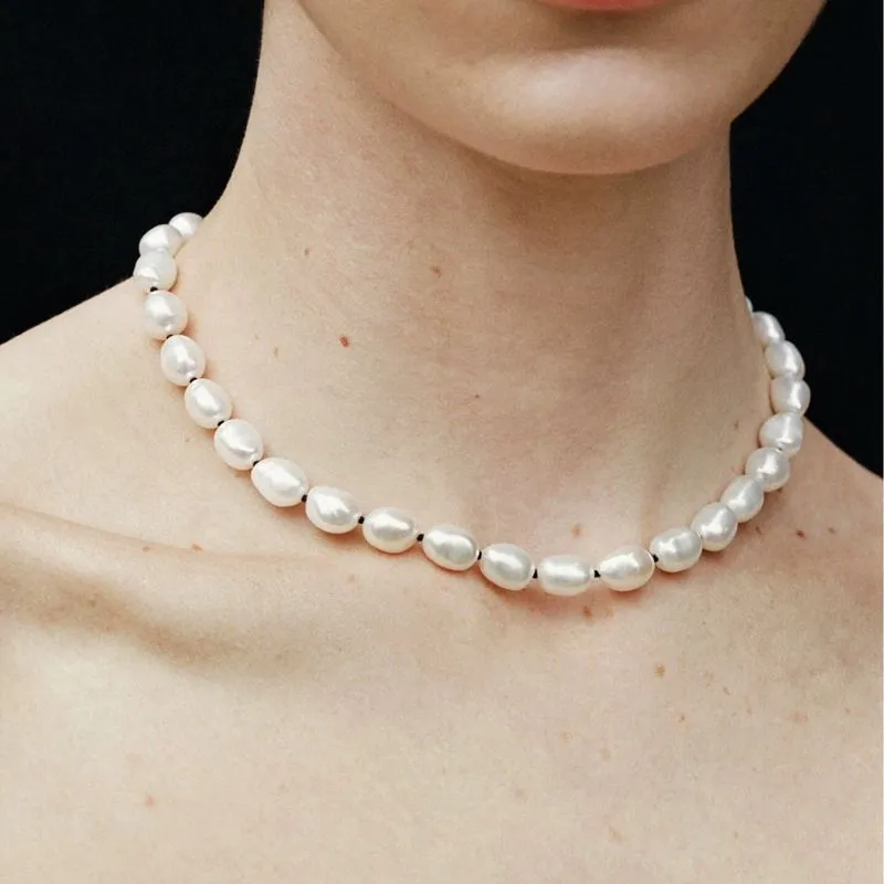 Baroque Freshwater Pearl and Black Thread Statement Necklace