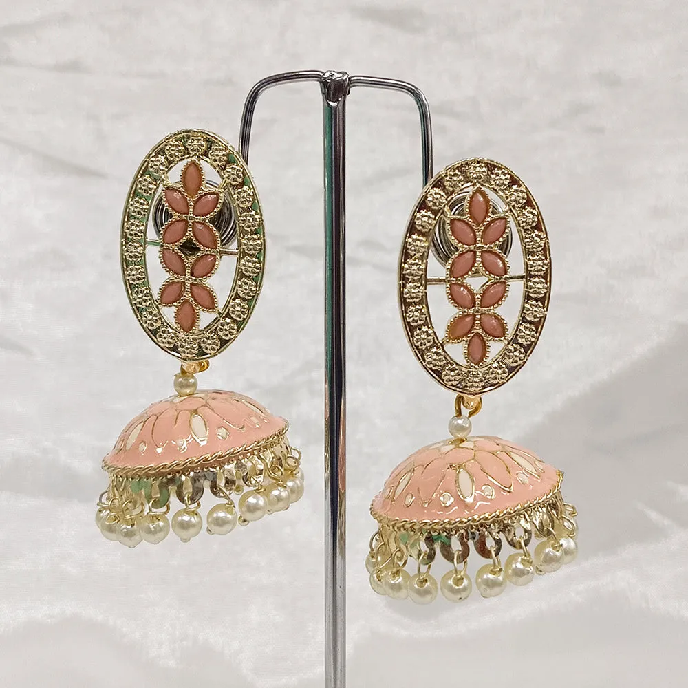 Bhavi Jewels Gold Plated Kundan Stone & Meenakari Jhumkis Earrings