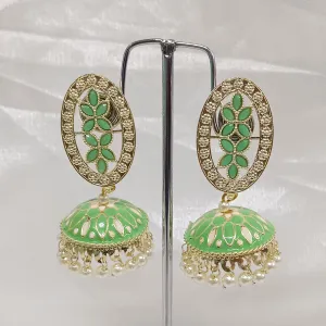 Bhavi Jewels Gold Plated Kundan Stone & Meenakari Jhumkis Earrings