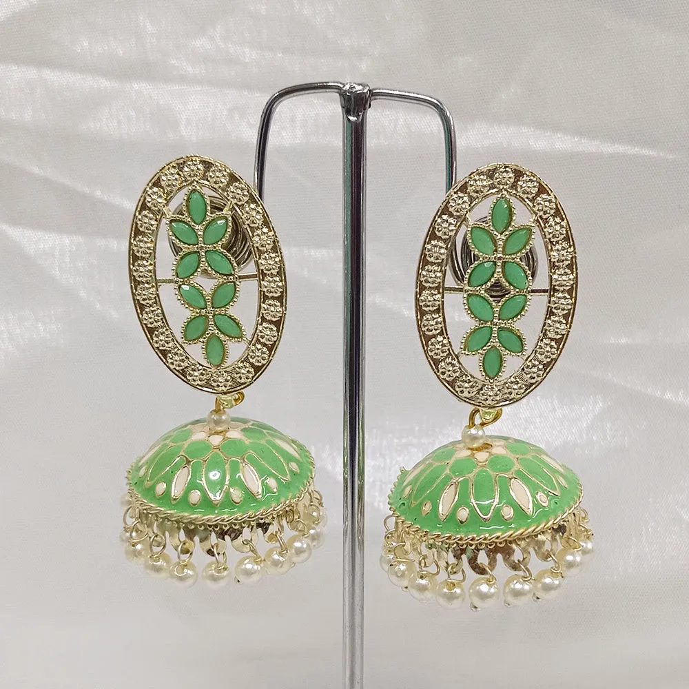 Bhavi Jewels Gold Plated Kundan Stone & Meenakari Jhumkis Earrings