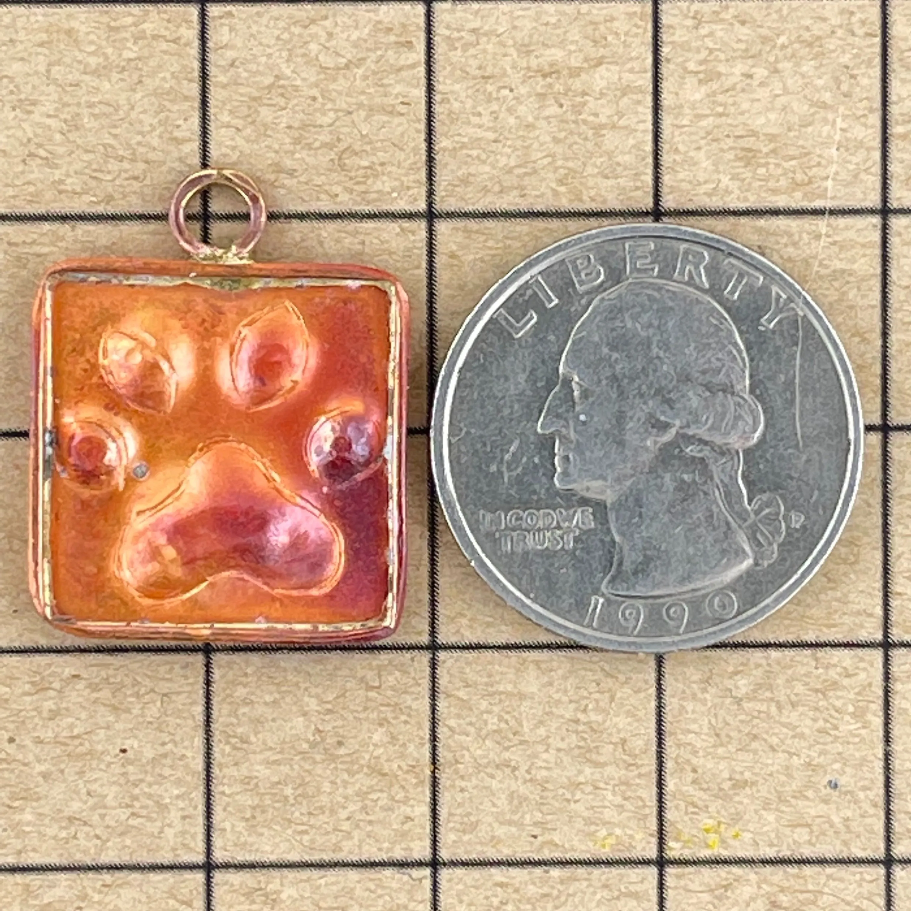 Big Rustic Copper Paw Print Charm - Cat or Dog