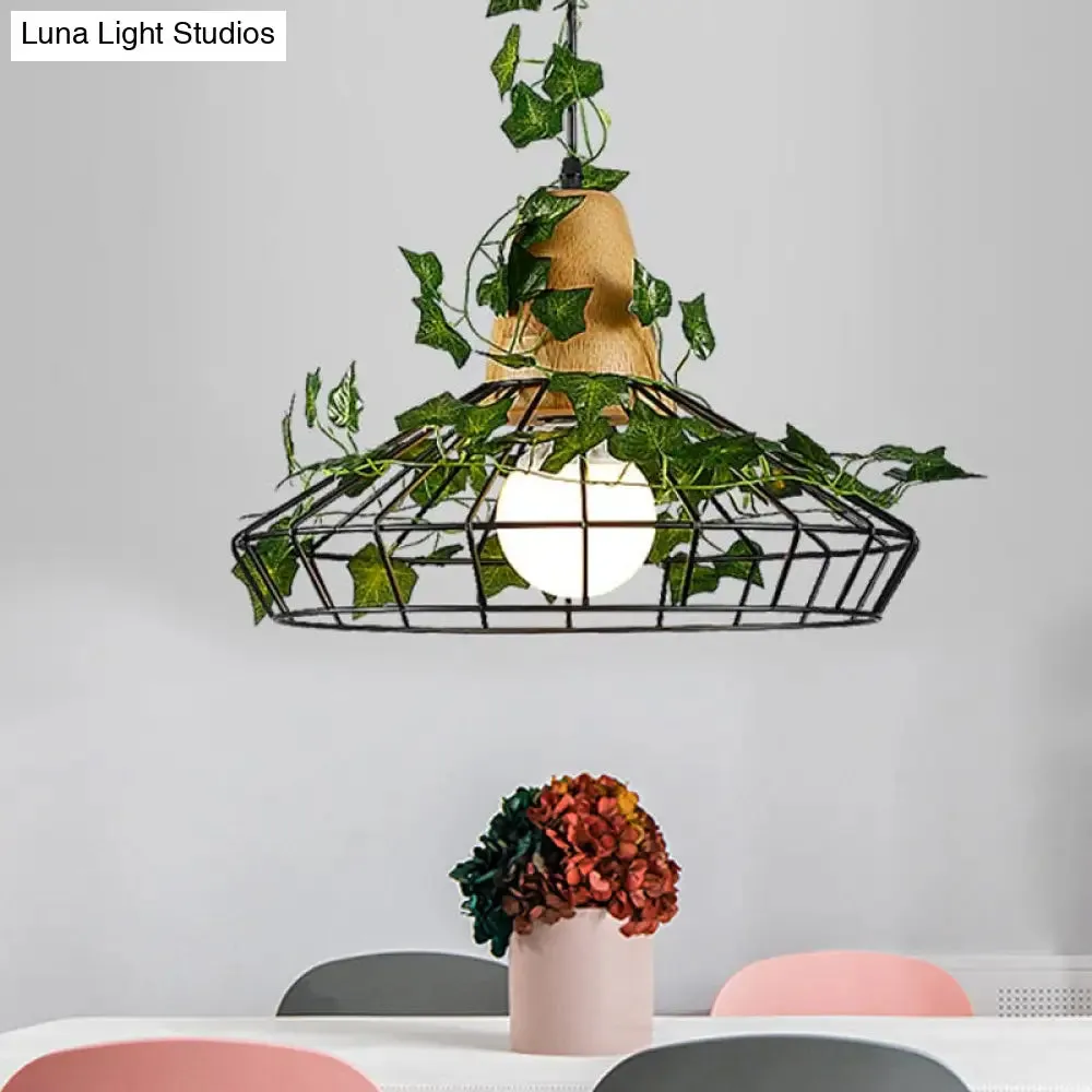 Black Antique Metal Barn LED Drop Pendant Lamp with Plant for Restaurant