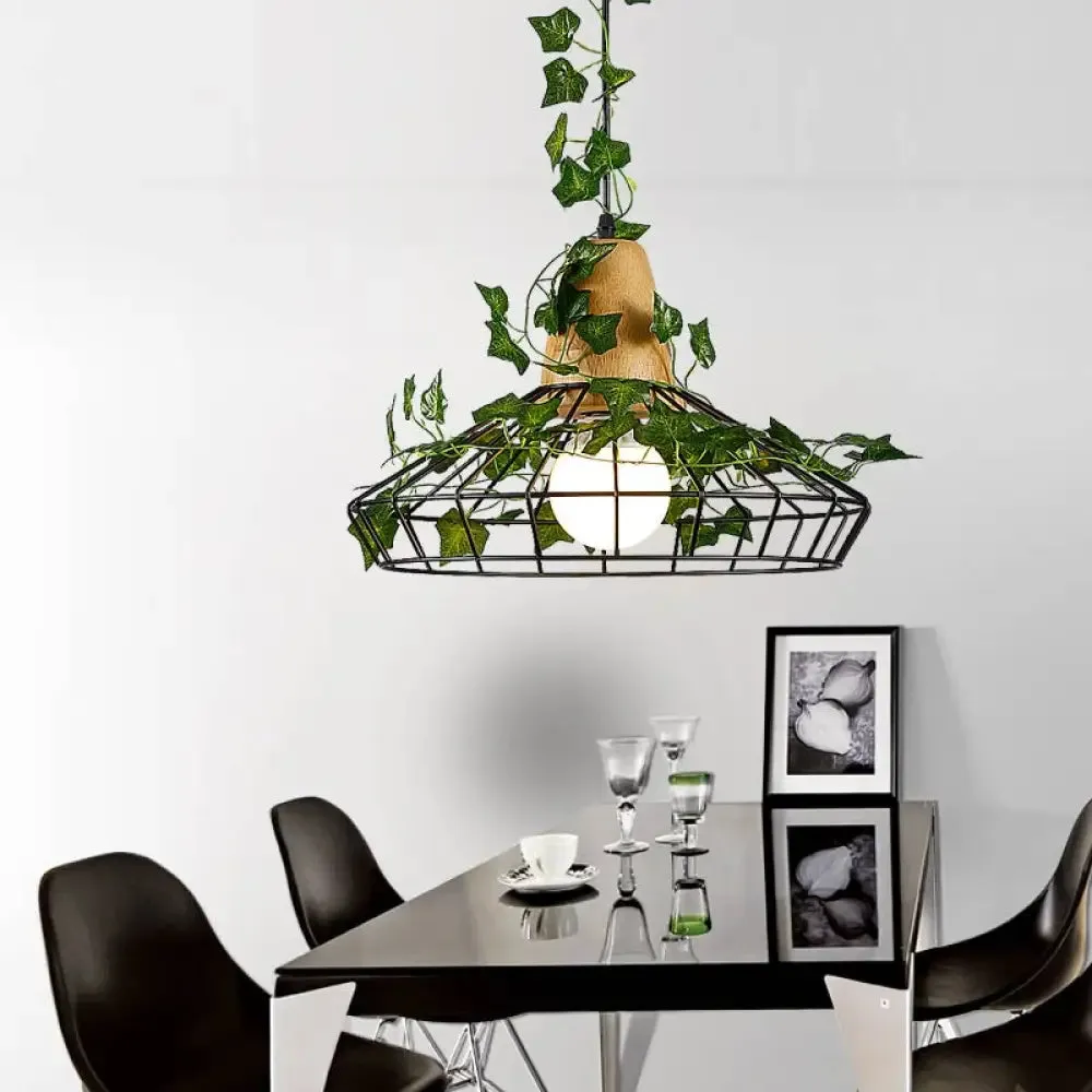 Black Antique Metal Barn LED Drop Pendant Lamp with Plant for Restaurant