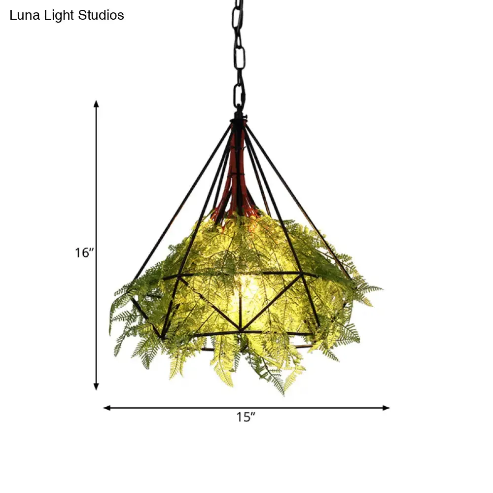 Black Metal Diamond Pendant LED Lamp for Restaurant - Industrial Down Lighting, Head 1, 15"/18"/23.5" Wide