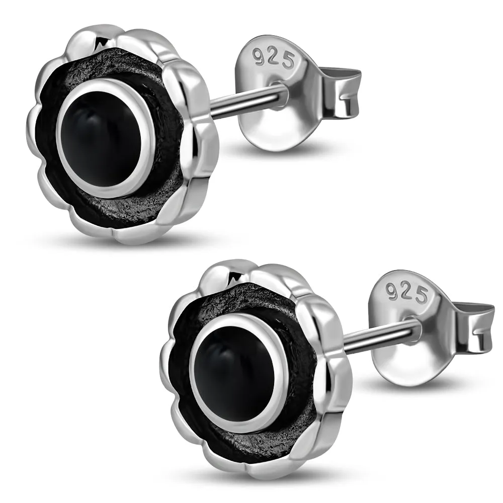 Black Onyx Sterling Silver Stud Earrings