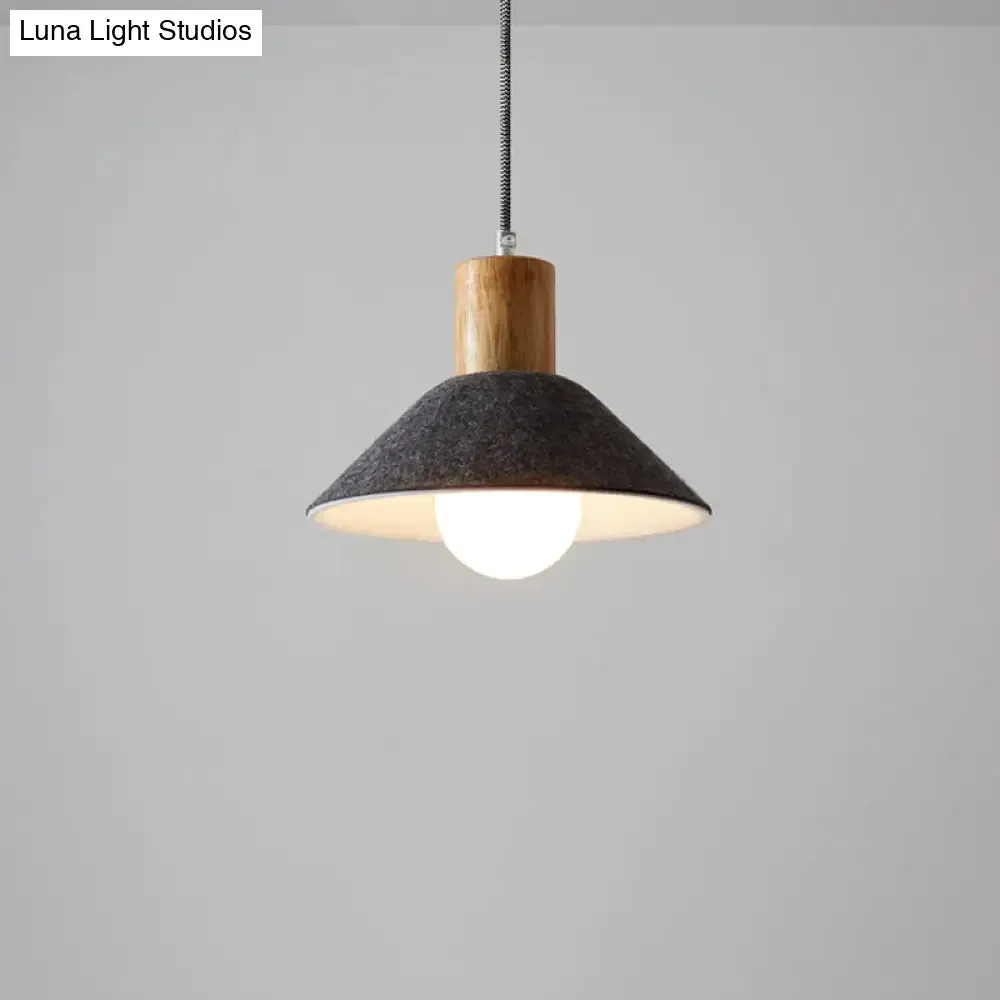 Black/Grey Felt Hanging Pendant Light with Wooden Cap - Perfect for Dining Rooms