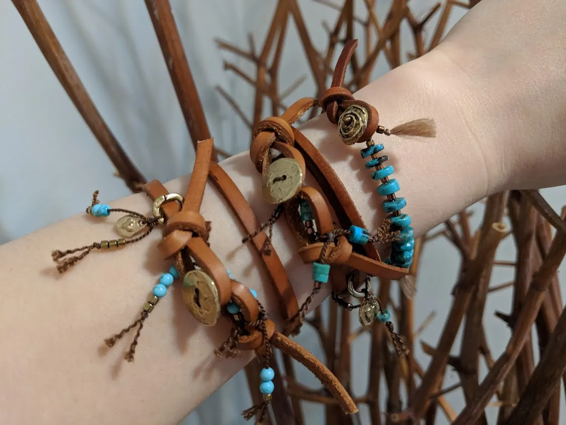 Boho Natural Turquoise Leather Wrap Bracelet