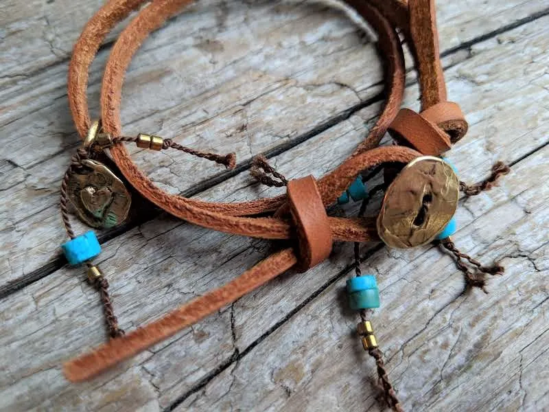 Boho Natural Turquoise Leather Wrap Bracelet