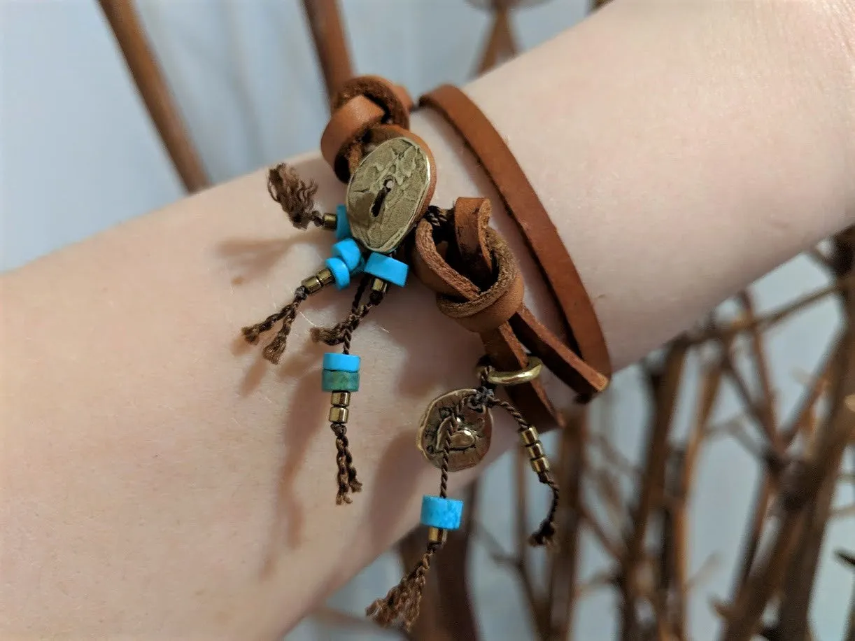 Boho Natural Turquoise Leather Wrap Bracelet