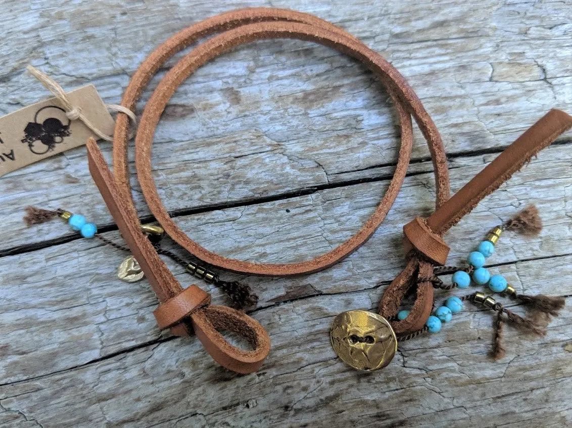 Boho Natural Turquoise Leather Wrap Bracelet