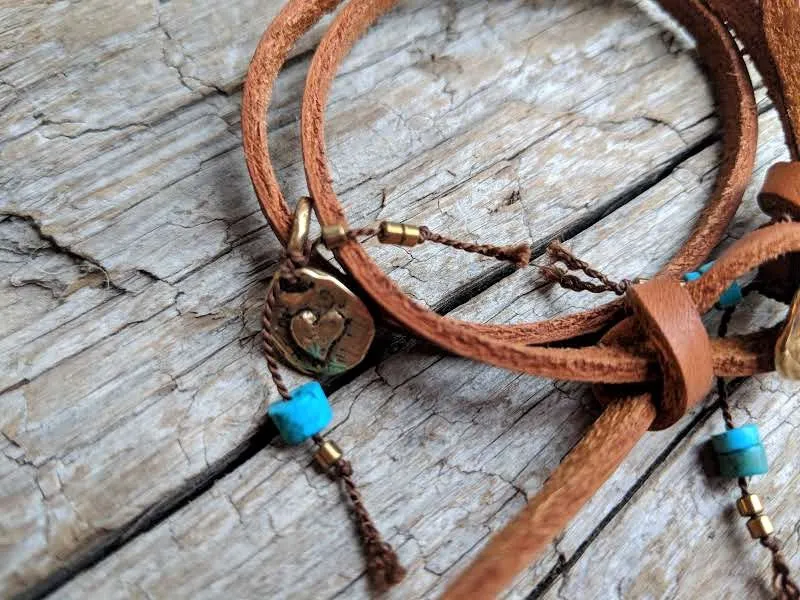 Boho Natural Turquoise Leather Wrap Bracelet