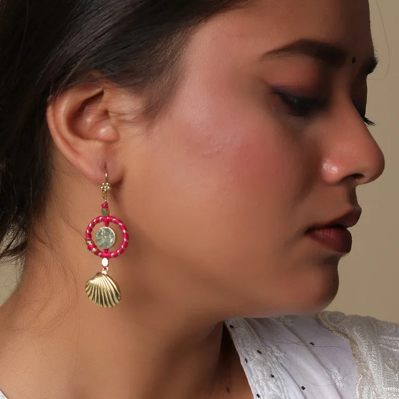 Brass Earrings for Women | Pink & Golden | Shankh Design