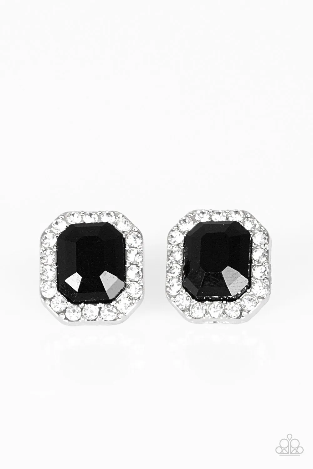 Bride Squad Black and White Rhinestone Post Earrings - Paparazzi Accessories