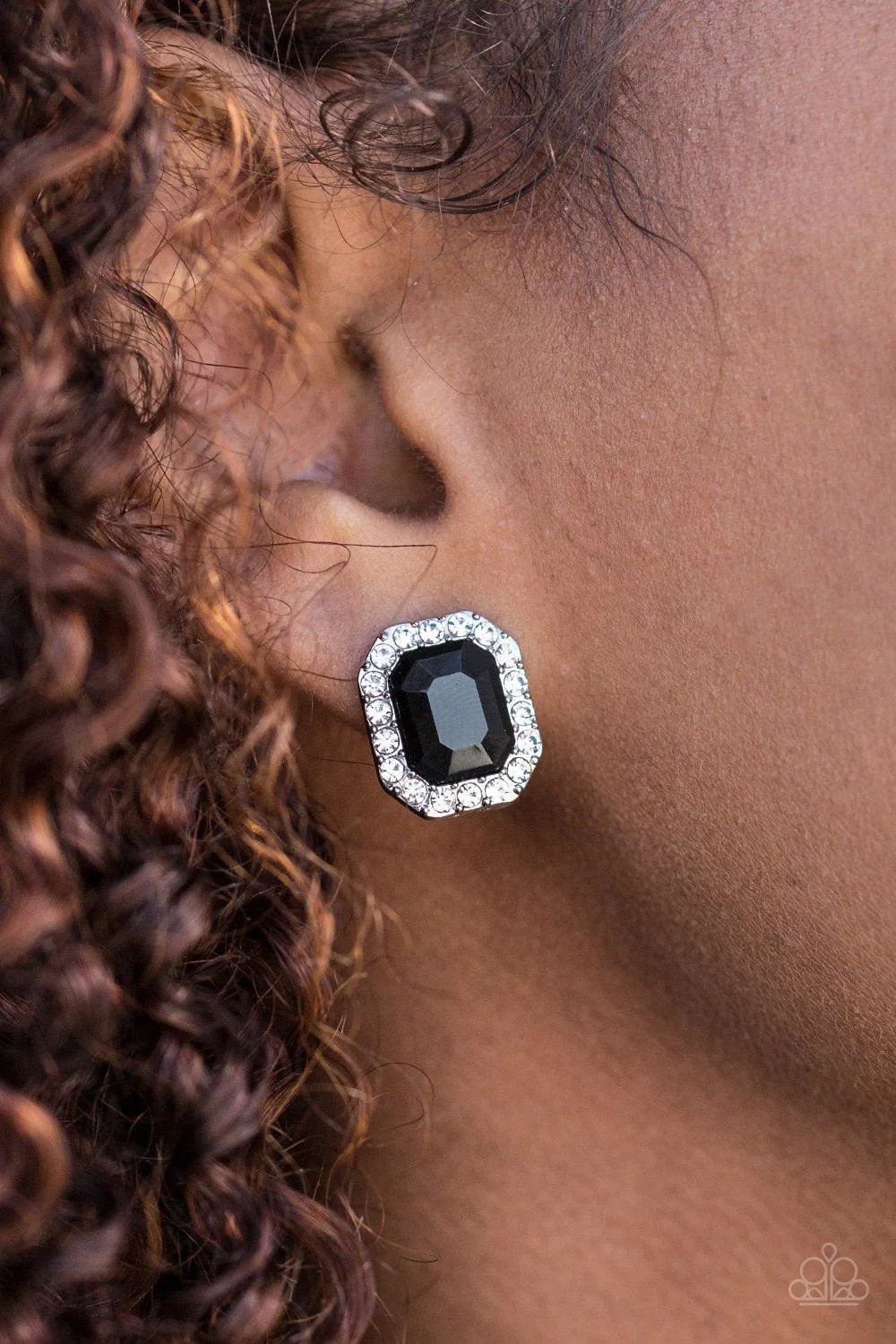 Bride Squad Black and White Rhinestone Post Earrings - Paparazzi Accessories