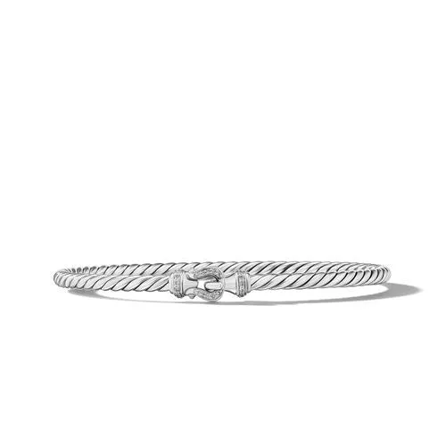 Buckle Classic Cable Bracelet in Sterling Silver with Diamonds, 3mm