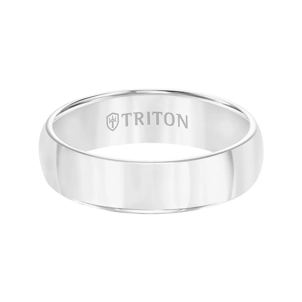 BYRON Domed White Tungsten Wedding Band with Polished Finish by Triton Rings - 6mm