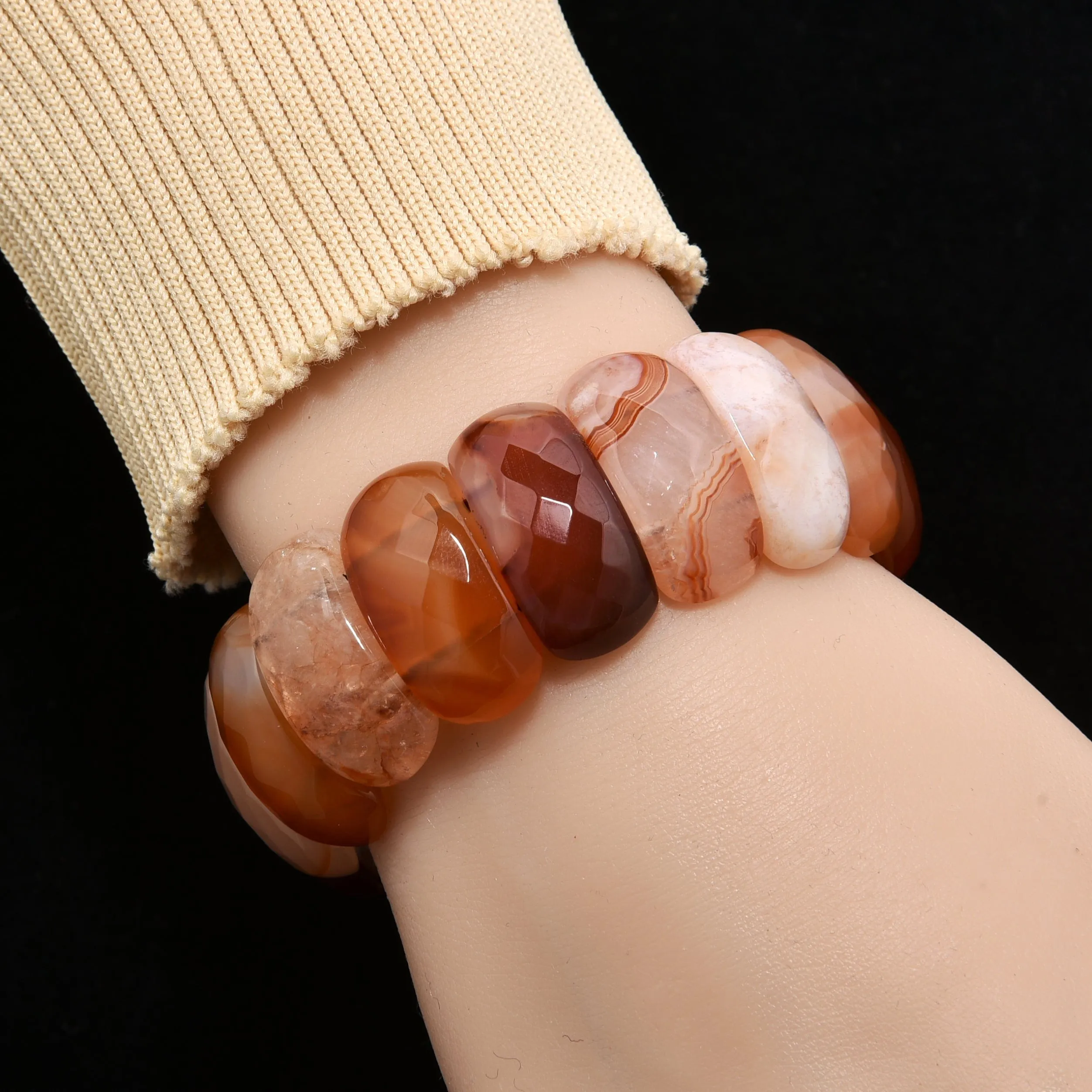 Carnelian Faceted Gemstone Bead Elastic Bracelet