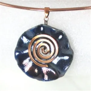 Choker  with Handmade Indigo Blue Raku Pendant Copper Neck Ring