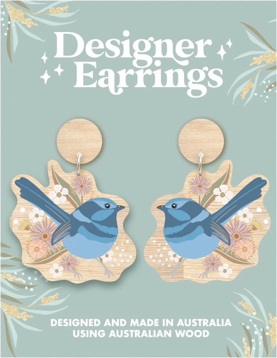 Christie Williams: Blue Wren Wooden Earrings