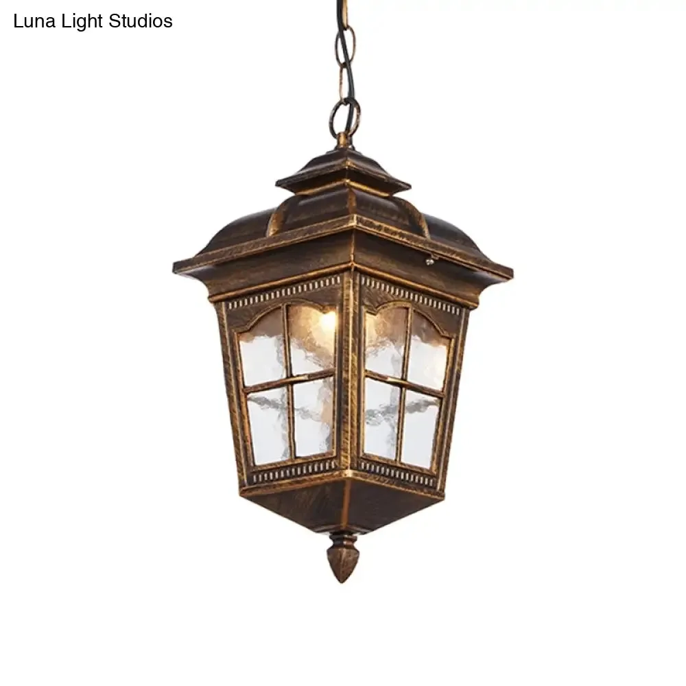 Clear Glass Ripple Pendant Bronze Lantern - Outdoor Hanging Light Fixture