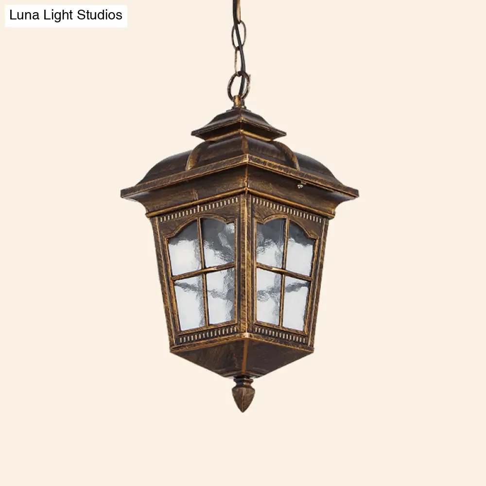 Clear Glass Ripple Pendant Bronze Lantern - Outdoor Hanging Light Fixture