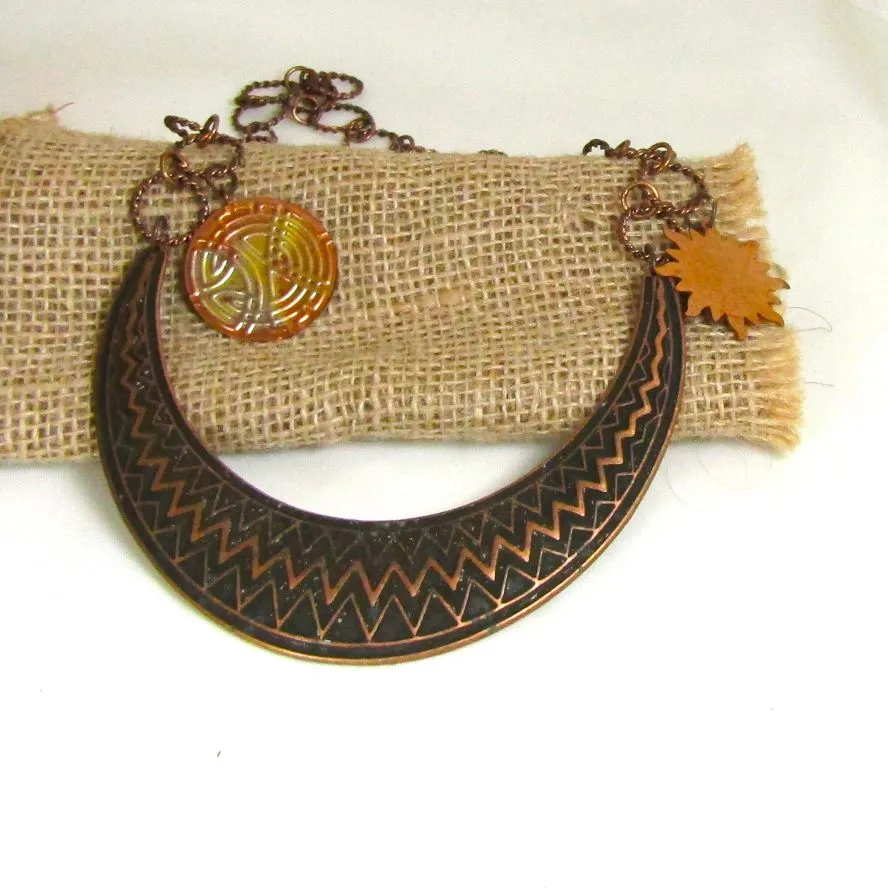 Copper Tribal Necklace Bib Style