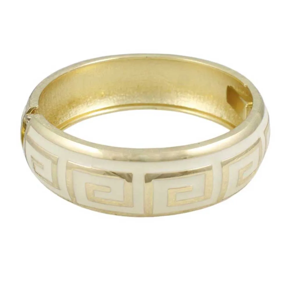 Cream and Gold Greek Key Hinged Bangle - BG526