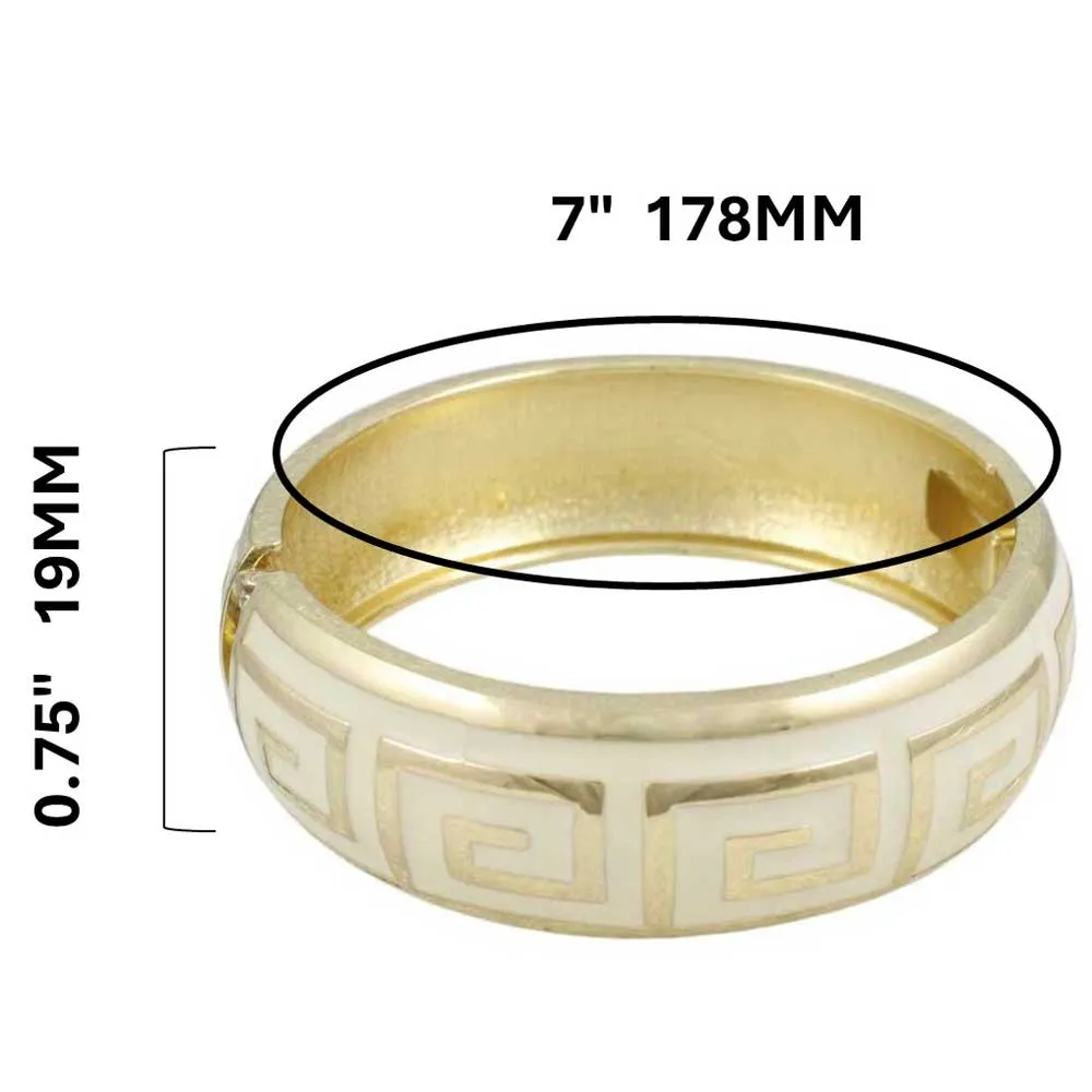 Cream and Gold Greek Key Hinged Bangle - BG526