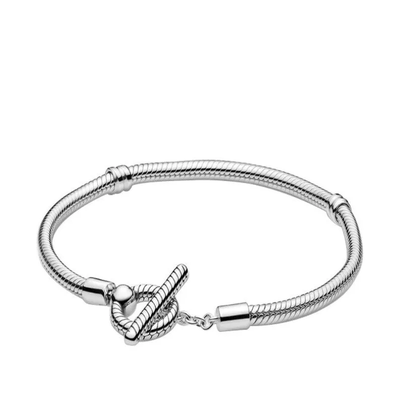 Crown T-Bar Sterling Silver Charm Bracelet