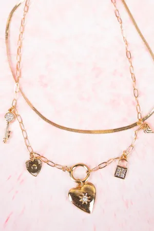 Crystal Avenue Key To My Heart Goldtone Layered Necklace