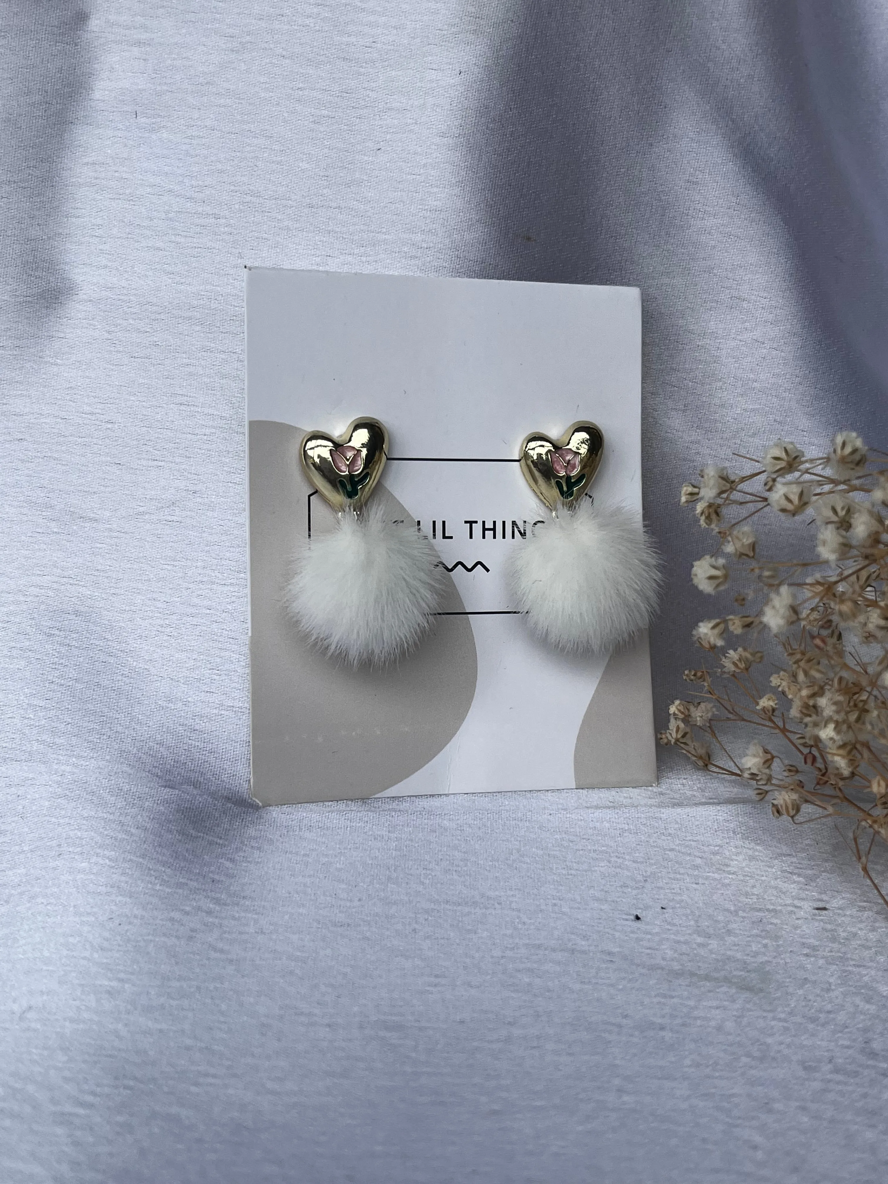 Cute Heart and Fluffy Pom Pom Earrings -jlt11738