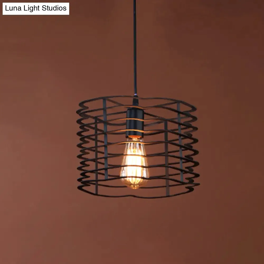 Cylinder Metal Ceiling Hanging Light - Industrial Suspension Lamp in Black