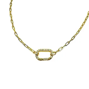 CZ Gold Carabiner Clasp Paperclip Charm Necklace