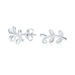 Delicate Bohemian Vine Laurel Leaf Nature Stud Earrings in Sterling Silver