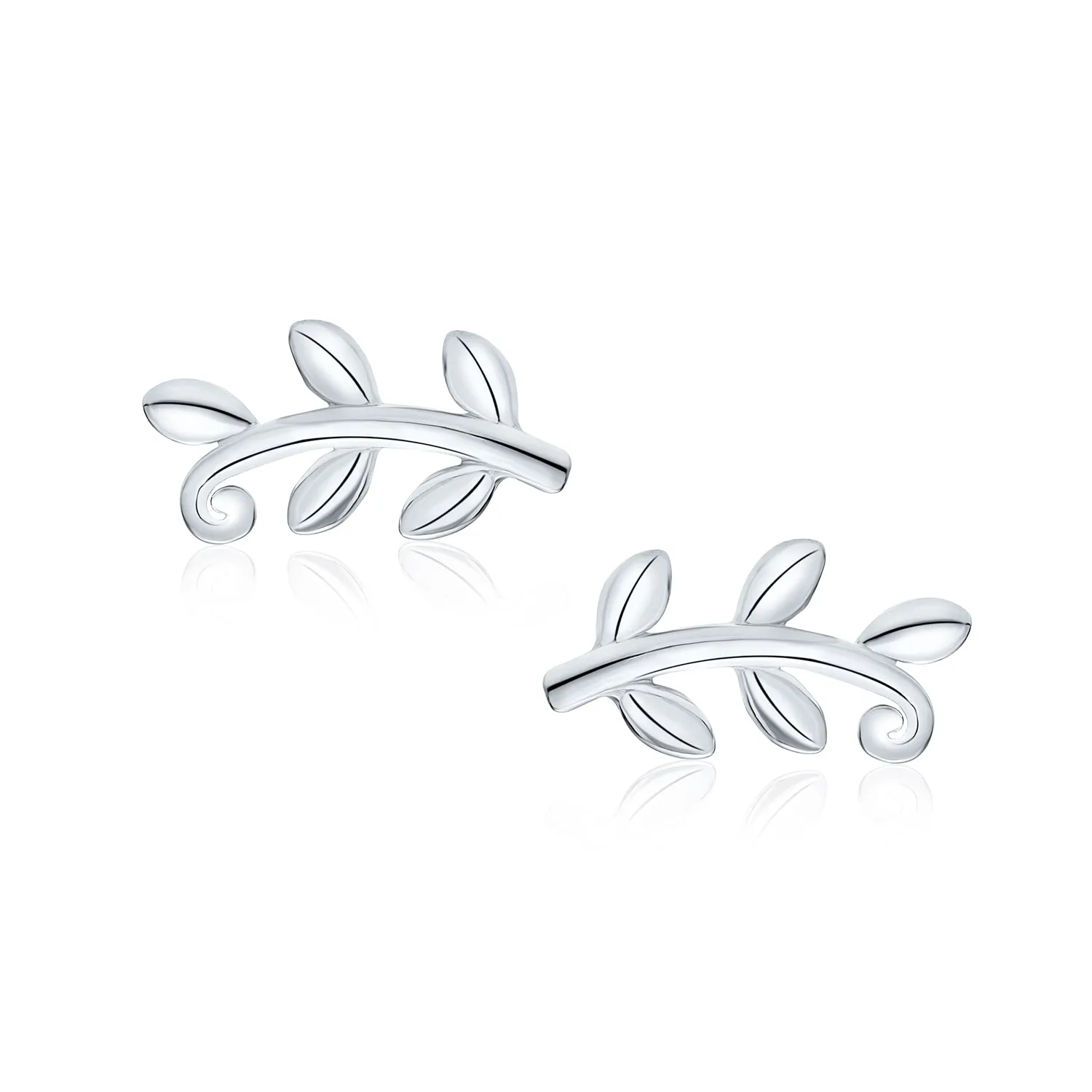 Delicate Bohemian Vine Laurel Leaf Nature Stud Earrings in Sterling Silver