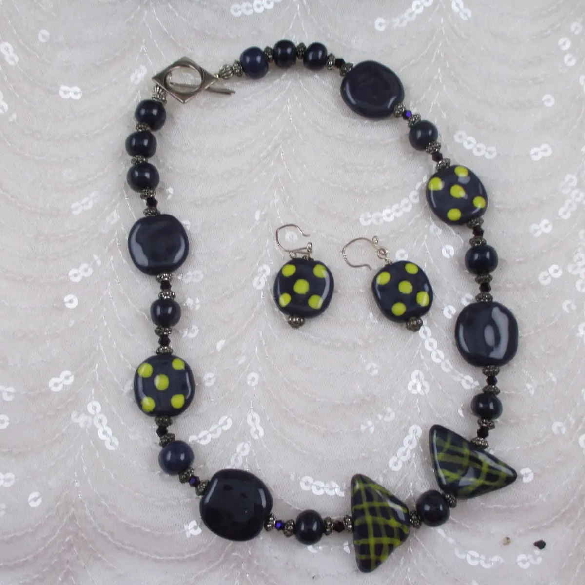 Designer Purple Handmade Kazuri Bead Necklace & Earrings