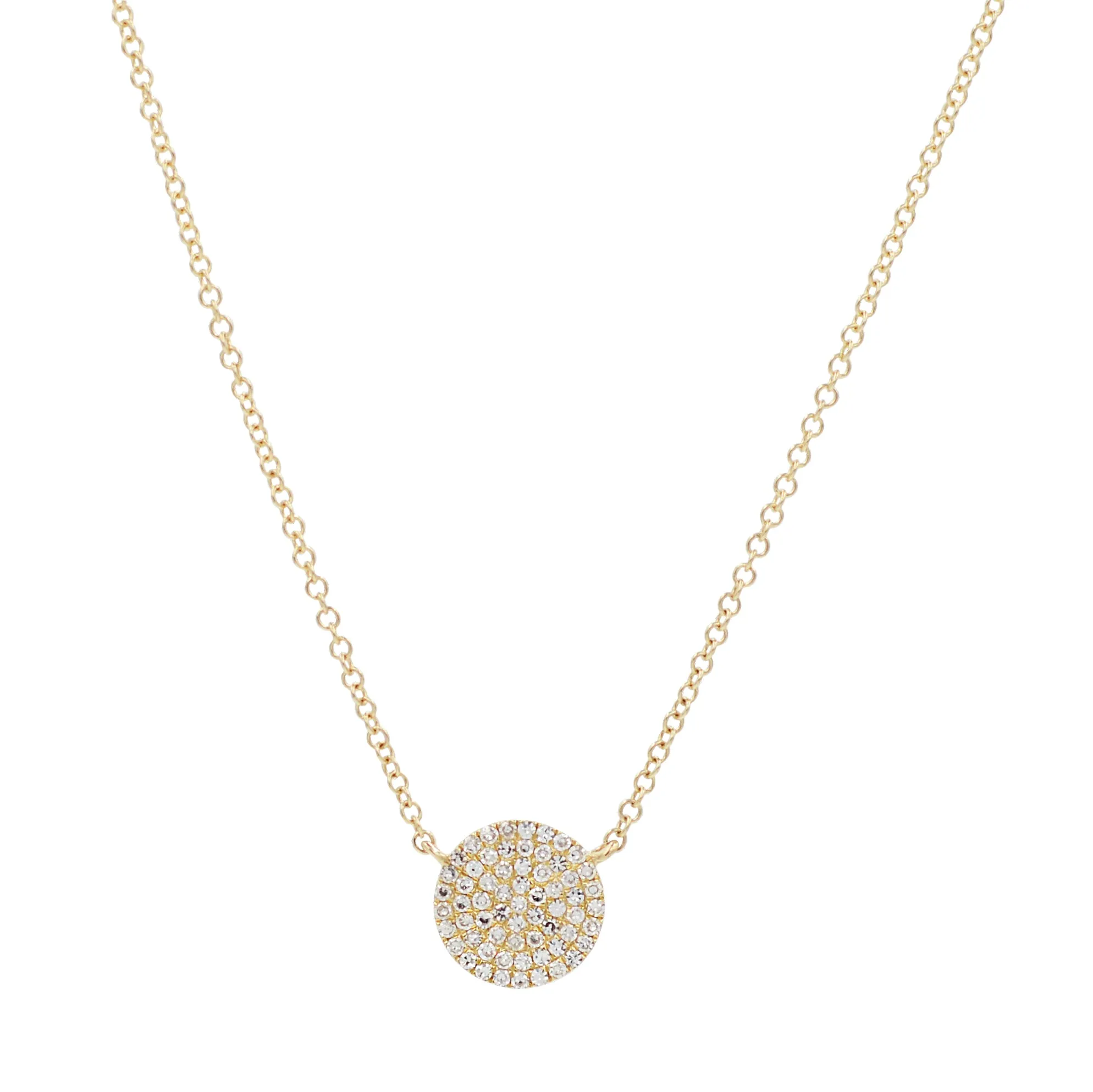 Diamond Pave Circle Disk Necklace in 14k Gold