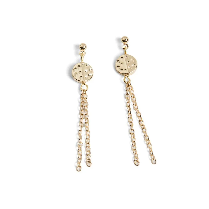 Dimple Disc Chain Dangle Earrings - Gold